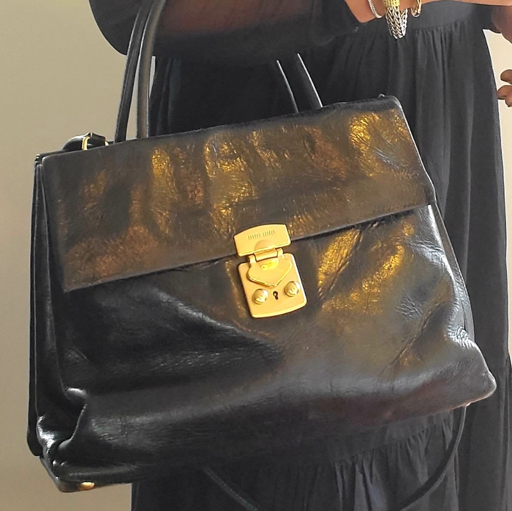 Miu Miu Classic Leather Hand Bag Black.  Gently worn
